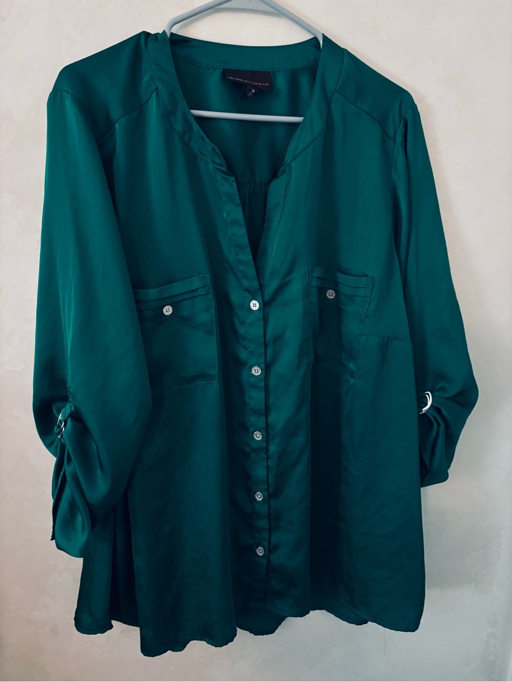 Dana Buchman Roll Tab Satin 3/4 Sleeve Blouse, 2X